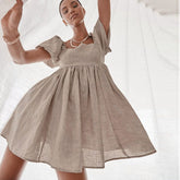Tampa – Minikleid aus Leinen mit Puffärmeln und hoher Taille